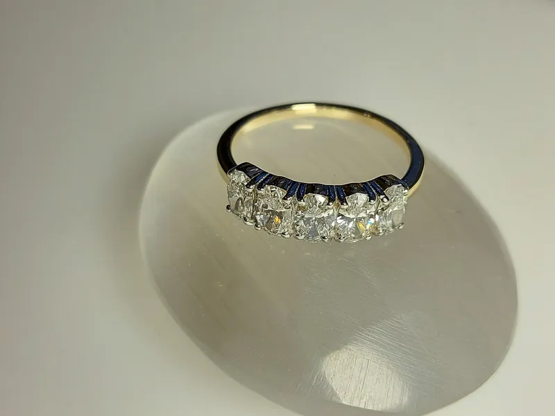 5 Stone Oval Cut Diamond Ring / Wedding Band in Gold view 7