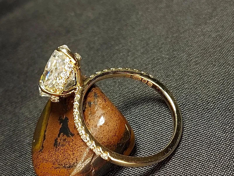 5Ct Oval Cut Wedding Set in Yellow Gold Crushed Ice Oval Bridal Set Moissanite Oval Cut Bridal Set Anniversary unique ring. view 5