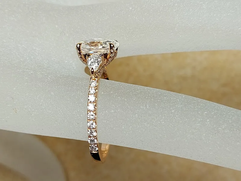 Antique Vintage Style 1.5ct brilliant cut oval Moissanite Ring, Pear diamond Engagement Ring, Trilogy ring Ring for Women view 3
