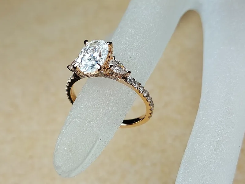 Antique Vintage Style 1.5ct brilliant cut oval Moissanite Ring, Pear diamond Engagement Ring, Trilogy ring Ring for Women view 5