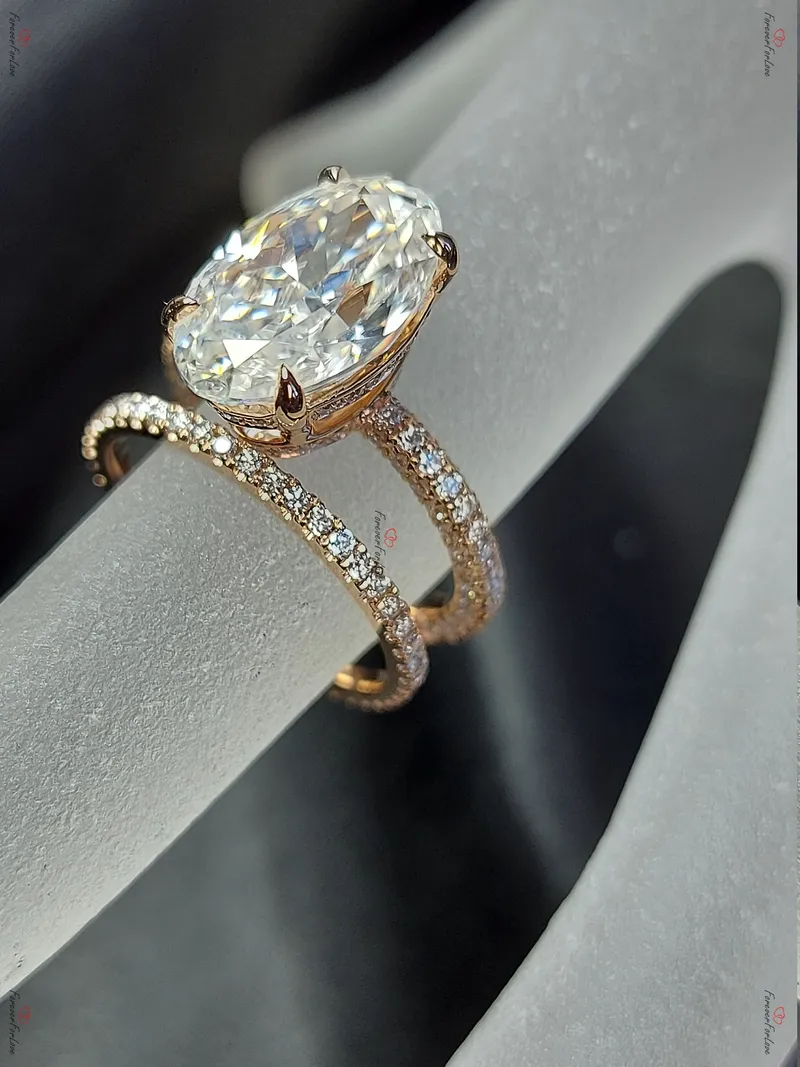 Blake Lively ring Moissanite Engagement Ring oval cut 14k rose gold diamond ring 6.5Ct Moissanite bridal set. view 2