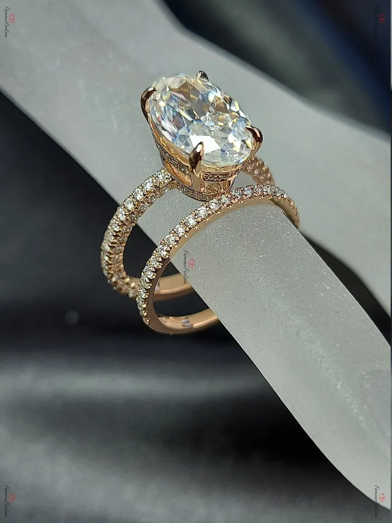 Blake Lively ring Moissanite Engagement Ring oval cut 14k rose gold diamond ring 6.5Ct Moissanite bridal set. view 3