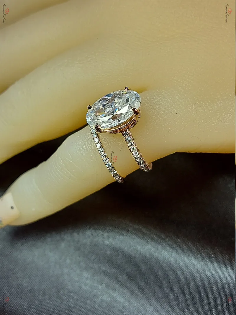 Blake Lively ring Moissanite Engagement Ring oval cut 14k rose gold diamond ring 6.5Ct Moissanite bridal set. view 6