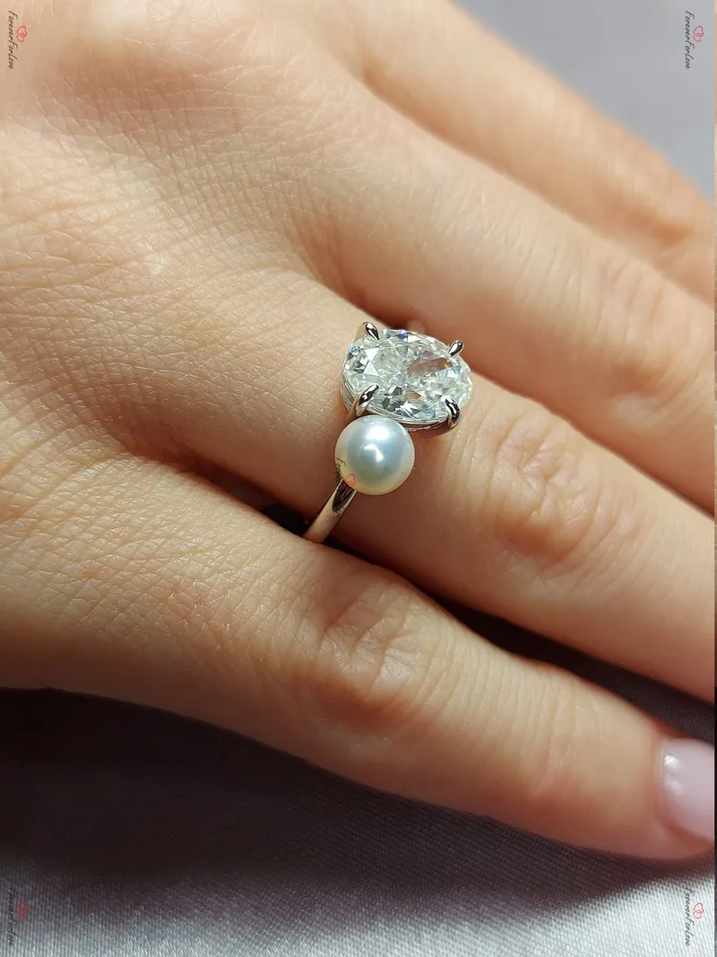 Frost Bloom 2.5Ct Oval Moissanite Engagement Ring with Pearl & Diamond Accents view 2