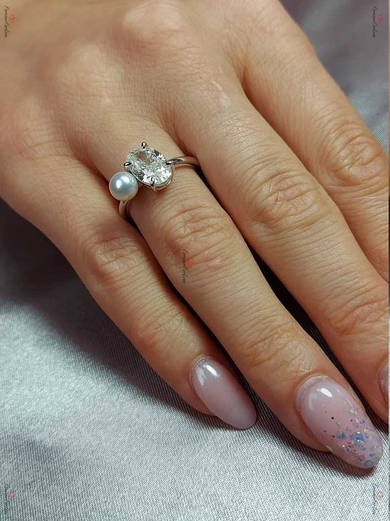 Frost Bloom 2.5Ct Oval Moissanite Engagement Ring with Pearl & Diamond Accents view 3