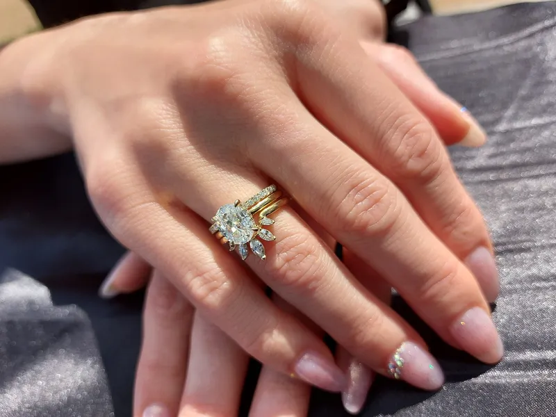 Oval Moissanite engagement ring set vintage unique yellow gold engagement ring, Marquise Cluster ring wedding Bridal Promise ring. vy 3