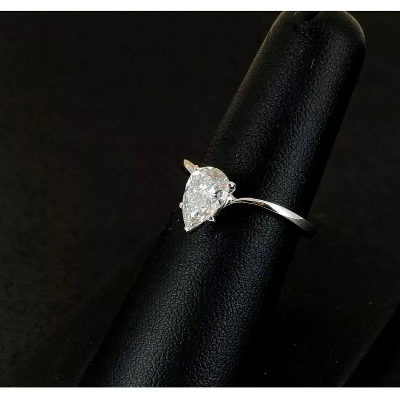 Pear Shape contour 1.01ct /9*6mm GIA Certified Diamond, Solitaire Engagement Ring in platinum, 1.8mm Band, contour Set Soliatire view 2