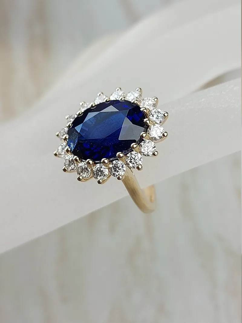 Princess Diana 6ct Oval Blue Sapphire Halo Diamond Ring blue sapphire oval cut engagement ring