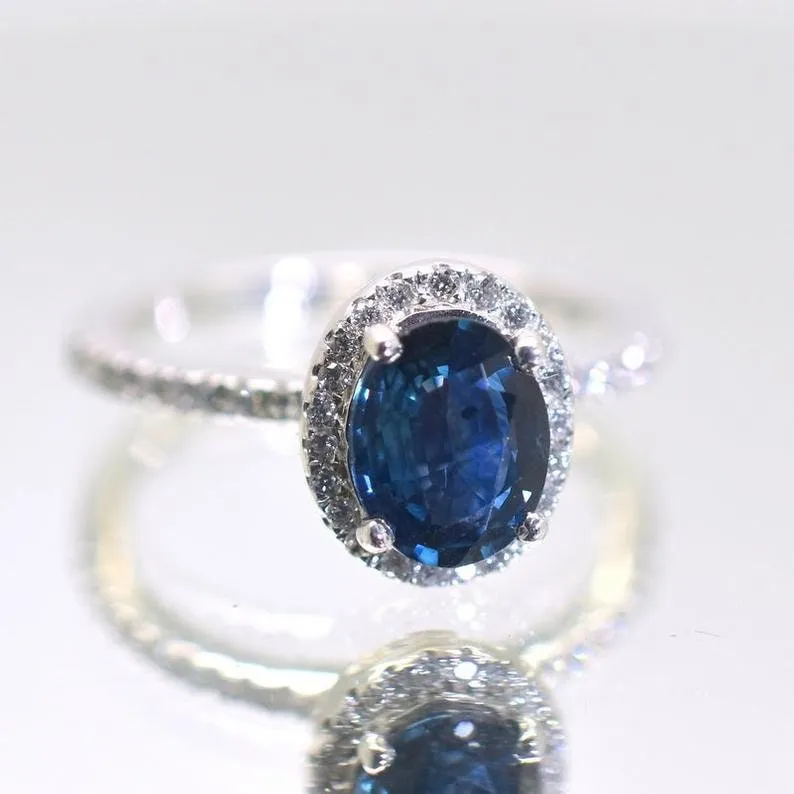 Royal Blue Majesty: 2 Ct Oval Blue Sapphire Engagement Ring in 14K Yellow Gold blue sapphire oval cut engagement ring
