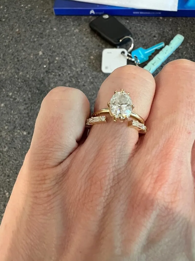 Vintage Open wedding band baguette Moissanite wedding band stacking matching ring Baguette Cuff Ring Bridal Promise Gift for her. view 2