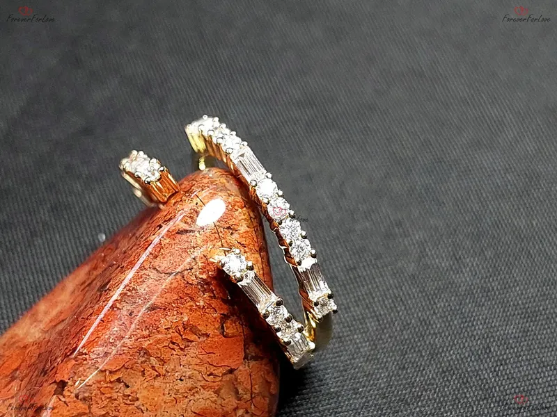 Vintage Open wedding band baguette Moissanite wedding band stacking matching ring Baguette Cuff Ring Bridal Promise Gift for her. view 3