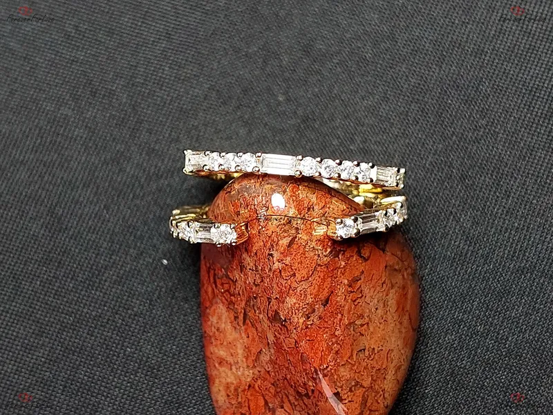 Vintage Open wedding band baguette Moissanite wedding band stacking matching ring Baguette Cuff Ring Bridal Promise Gift for her. view 6