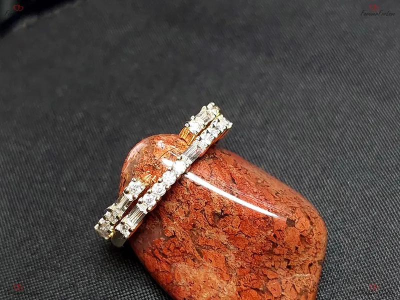 Vintage Open wedding band baguette Moissanite wedding band stacking matching ring Baguette Cuff Ring Bridal Promise Gift for her. view 7