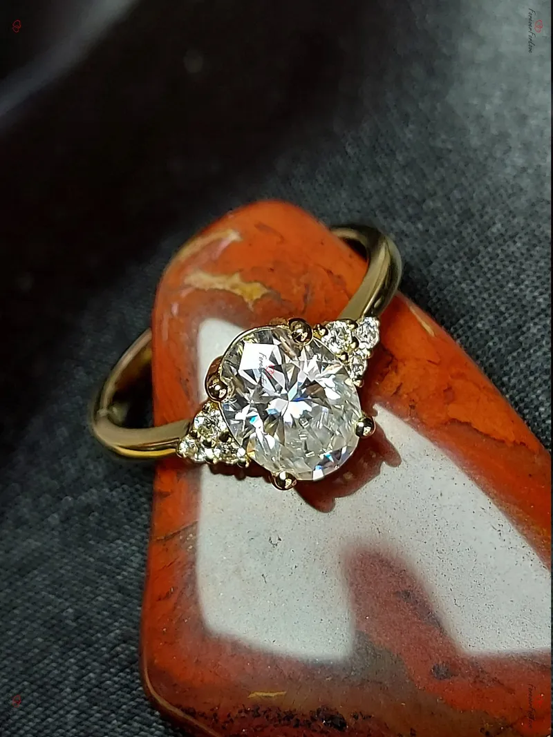 Vintage Oval Moissanite engagement ring unique Cluster Yellow gold engagement ring women Round diamond wedding Bridal art deco Anniversary. oval cut engagement ring