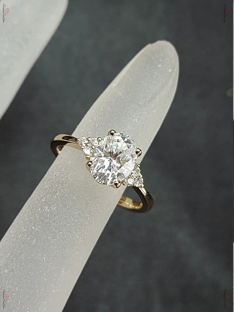 Vintage Oval Moissanite engagement ring unique Cluster Yellow gold engagement ring women Round diamond wedding Bridal art deco Anniversary. vy 5