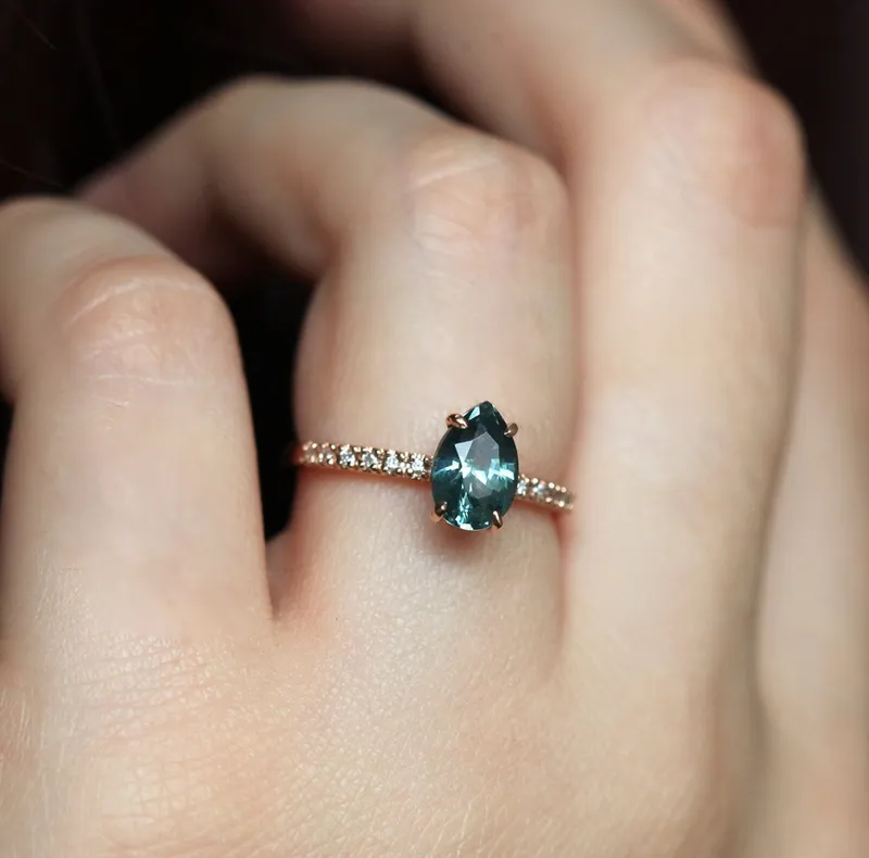 GABRIELLA TEAL SAPPHIRE DIAMOND RING vy 2