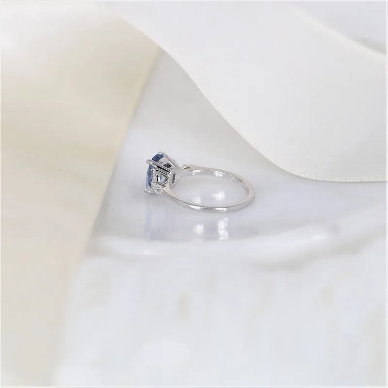 1.77ct Ready to Ship Geneva 14kt White Gold Cornflower Lavender Sapphire Diamond 3 Stone Cushion Cluster Ring view 5