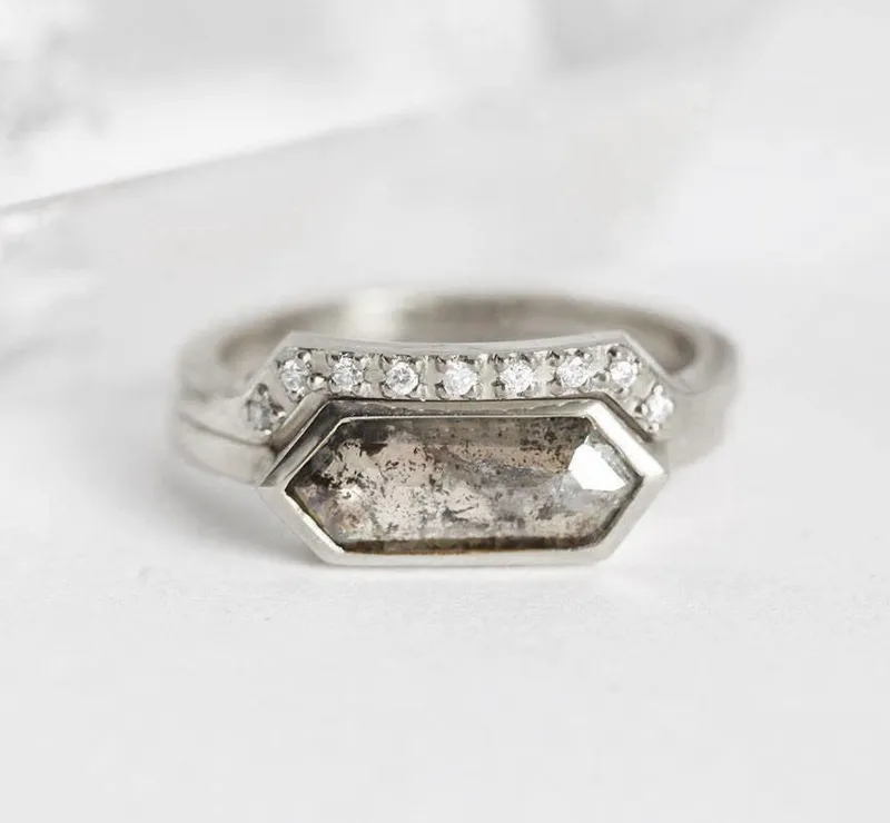 Genevive Salt & Pepper Diamond Ring Set vy 11