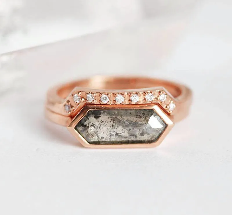 Genevive Salt & Pepper Diamond Ring Set vy 12