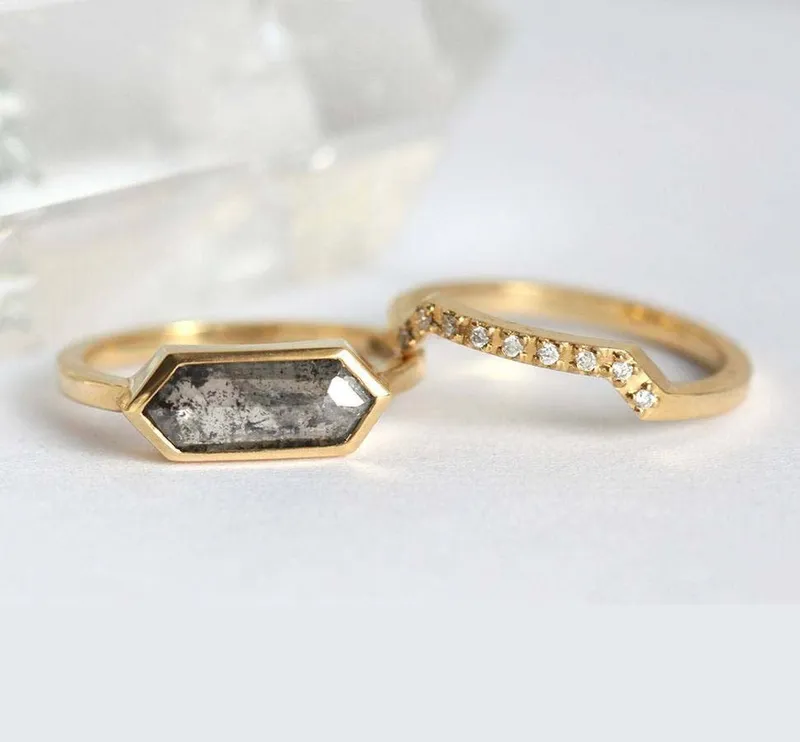 Genevive Salt & Pepper Diamond Ring Set vy 2