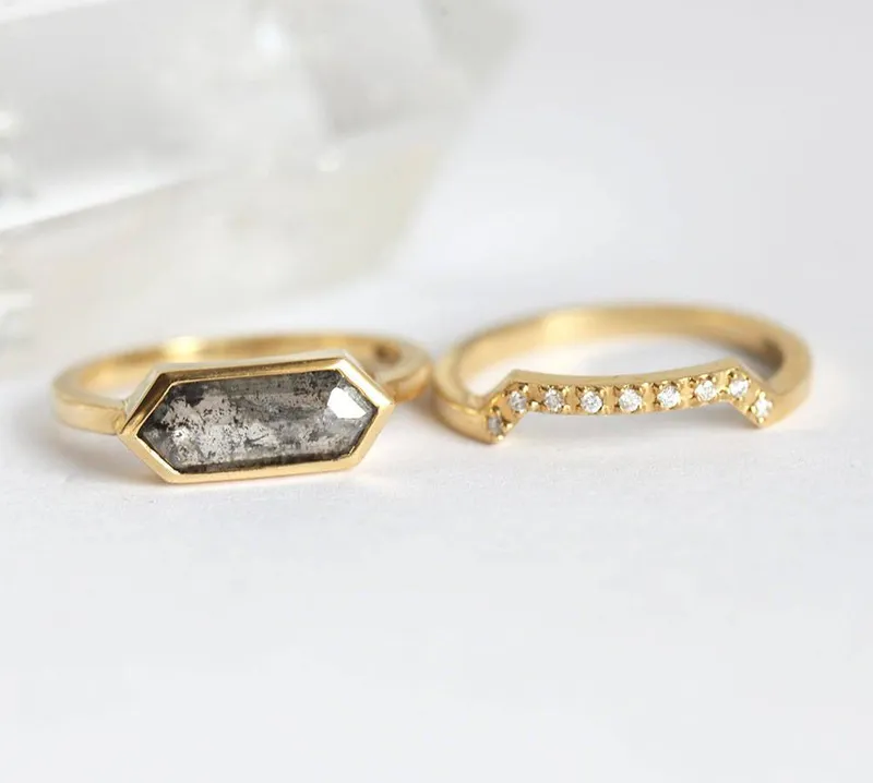 Genevive Salt & Pepper Diamond Ring Set vy 3