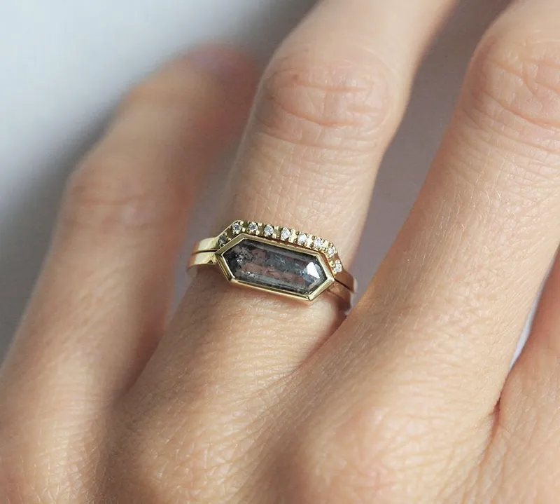 Genevive Salt & Pepper Diamond Ring Set vy 6
