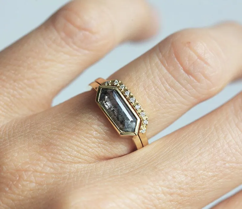 Genevive Salt & Pepper Diamond Ring Set vy 7