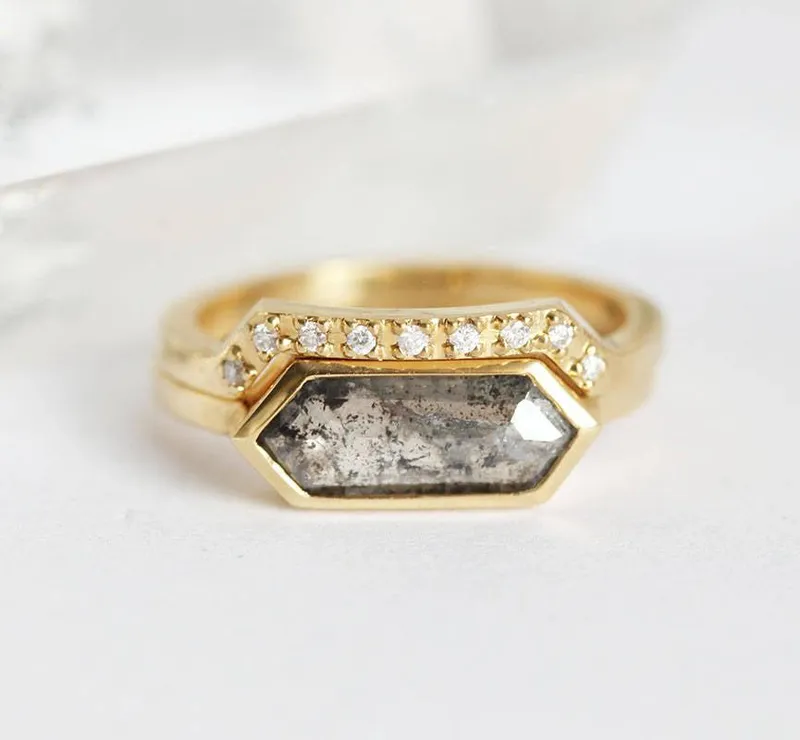 Genevive Salt & Pepper Diamond Ring Set engagement ring