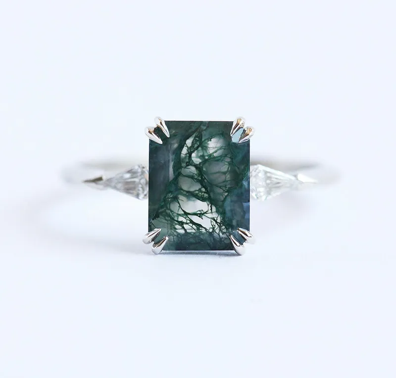 GEORGIA MOSS AGATE RING WITH ACCENT DIAMONDS view 2