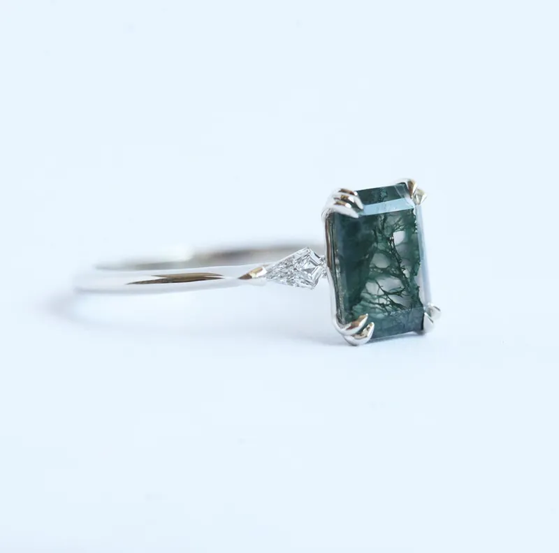 GEORGIA MOSS AGATE RING WITH ACCENT DIAMONDS view 3