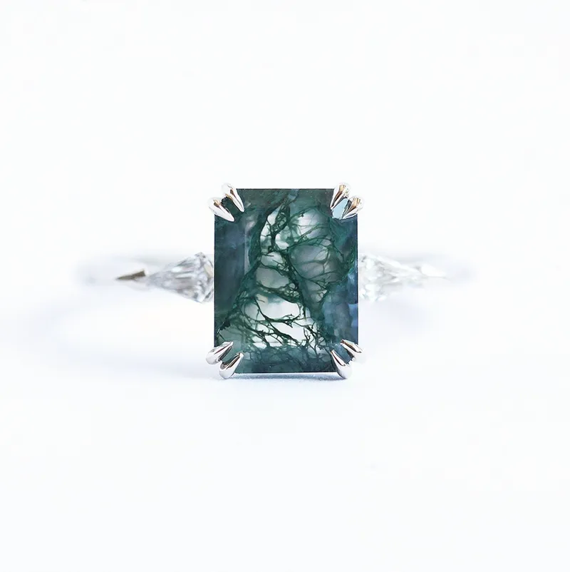 GEORGIA MOSS AGATE RING WITH ACCENT DIAMONDS green emerald emerald cut engagement ring