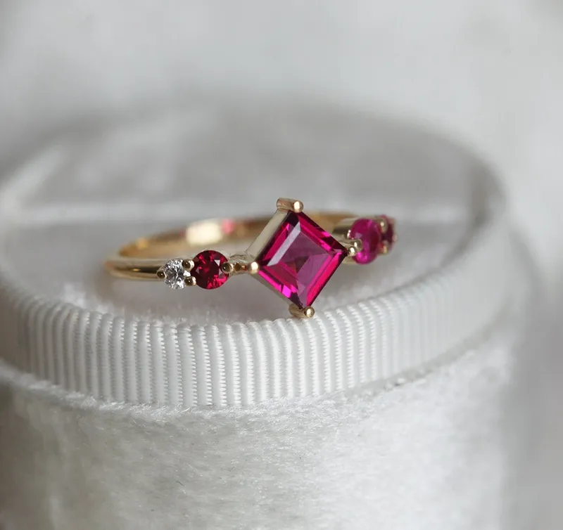 Gigi Pink Tourmaline Rubis Diamonds Cluster Ring vy 10