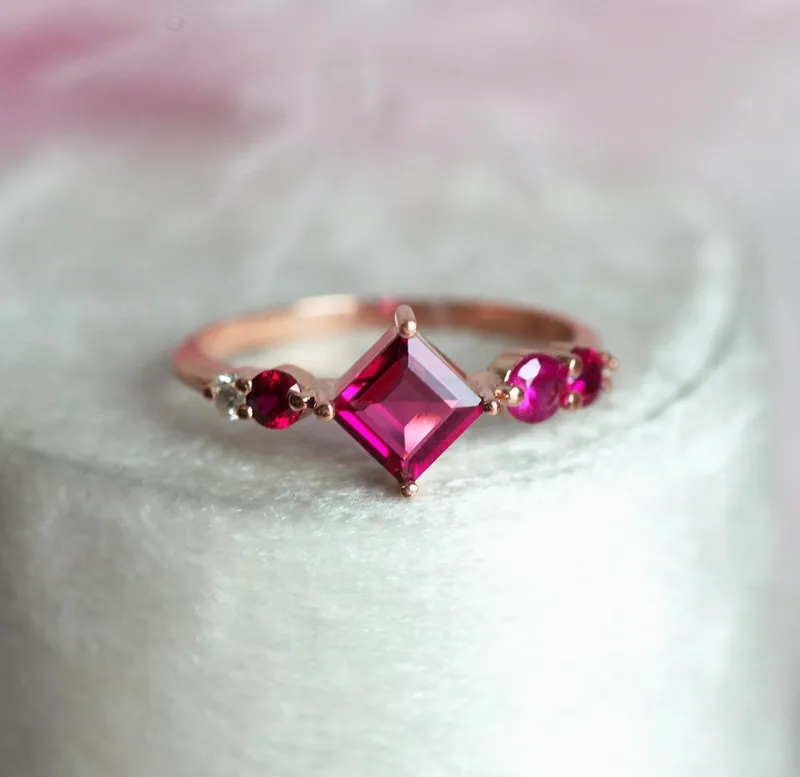 Gigi Pink Tourmaline Rubis Diamonds Cluster Ring vy 11