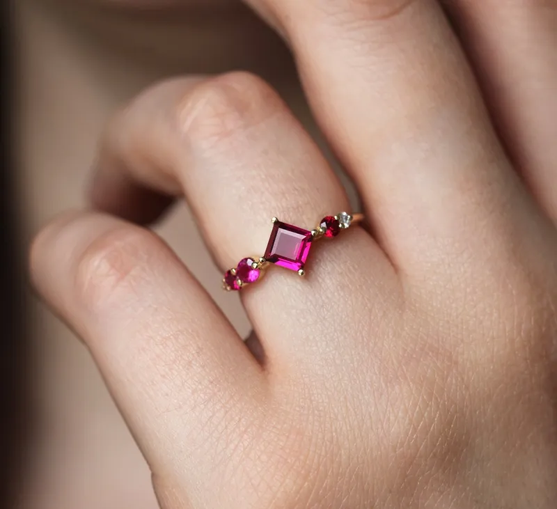 Gigi Pink Tourmaline Rubis Diamonds Cluster Ring vy 2