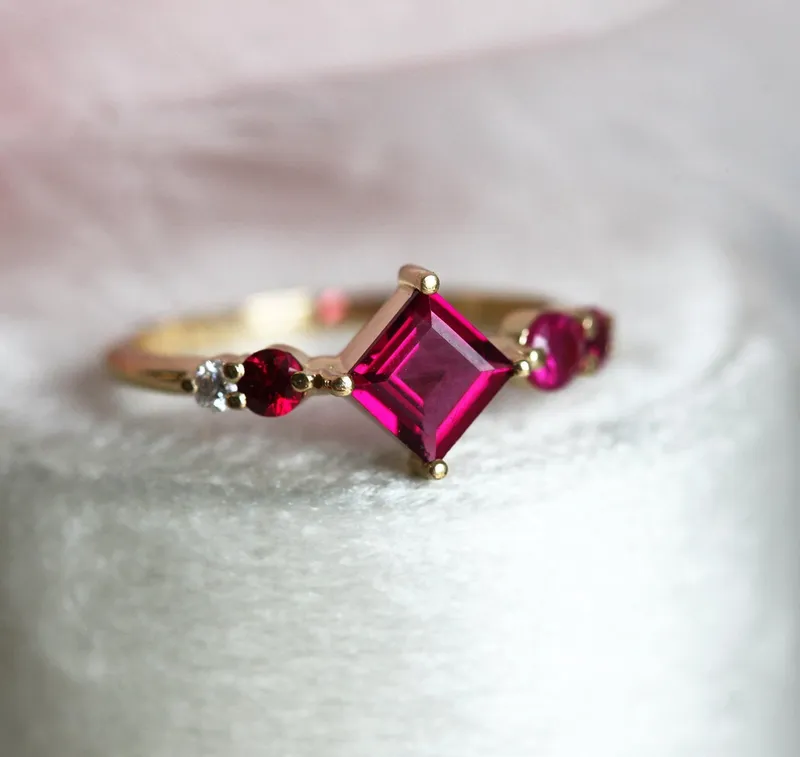 Gigi Pink Tourmaline Rubis Diamonds Cluster Ring vy 3