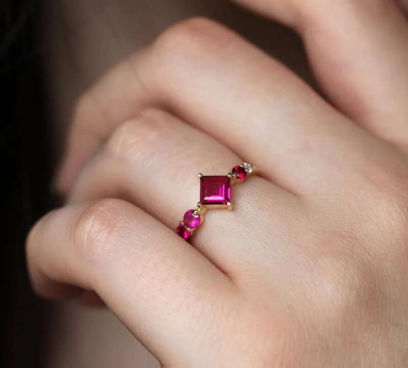 Gigi Pink Tourmaline Rubis Diamonds Cluster Ring vy 4