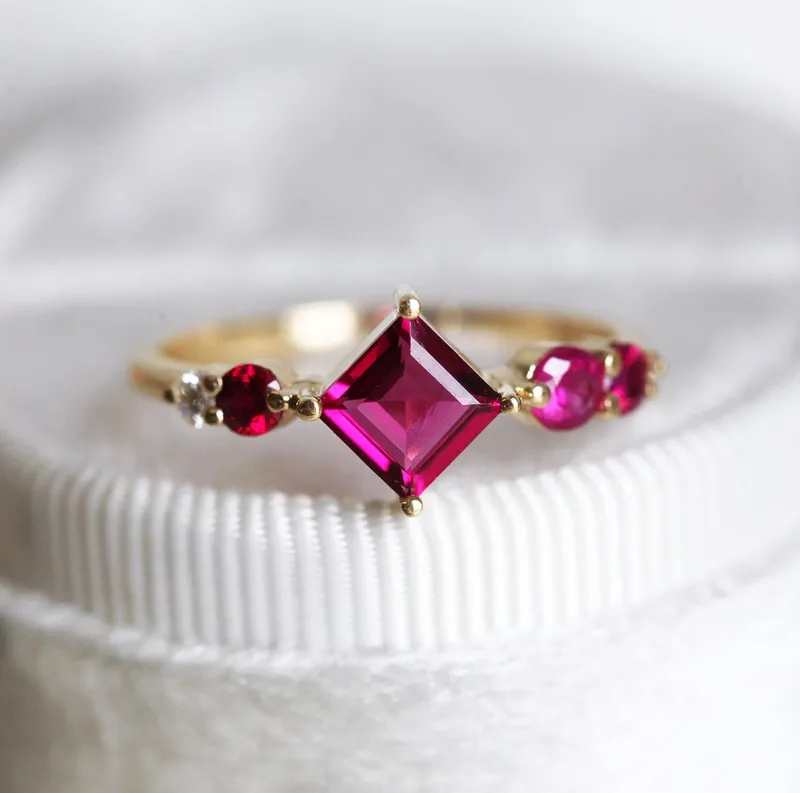 Gigi Pink Tourmaline Rubis Diamonds Cluster Ring vy 5