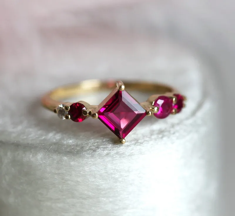 Gigi Pink Tourmaline Rubis Diamonds Cluster Ring vy 6