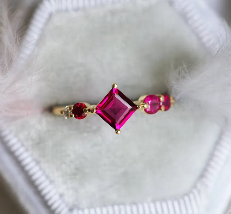 Gigi Pink Tourmaline Rubis Diamonds Cluster Ring vy 7