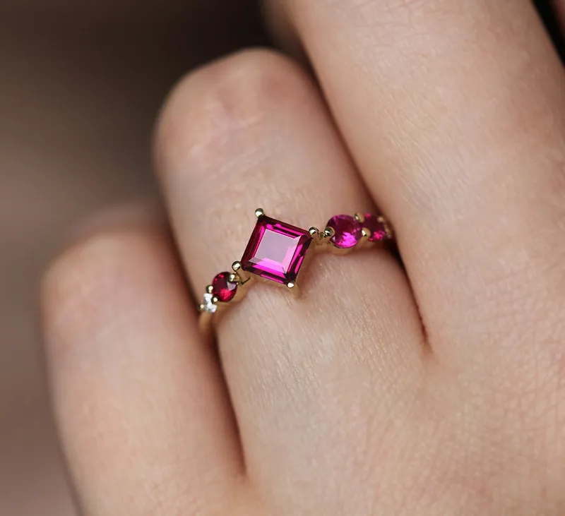 Gigi Pink Tourmaline Rubis Diamonds Cluster Ring vy 8