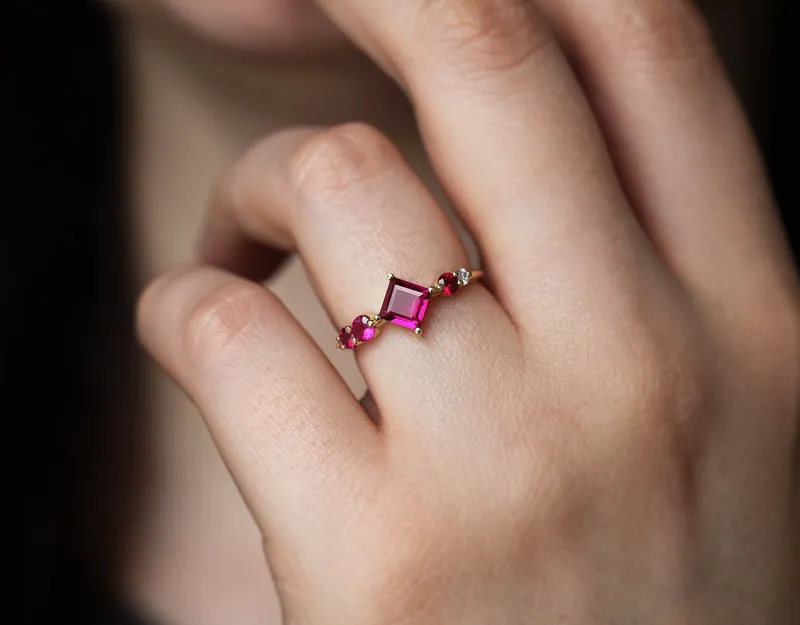 Gigi Pink Tourmaline Rubis Diamonds Cluster Ring vy 9