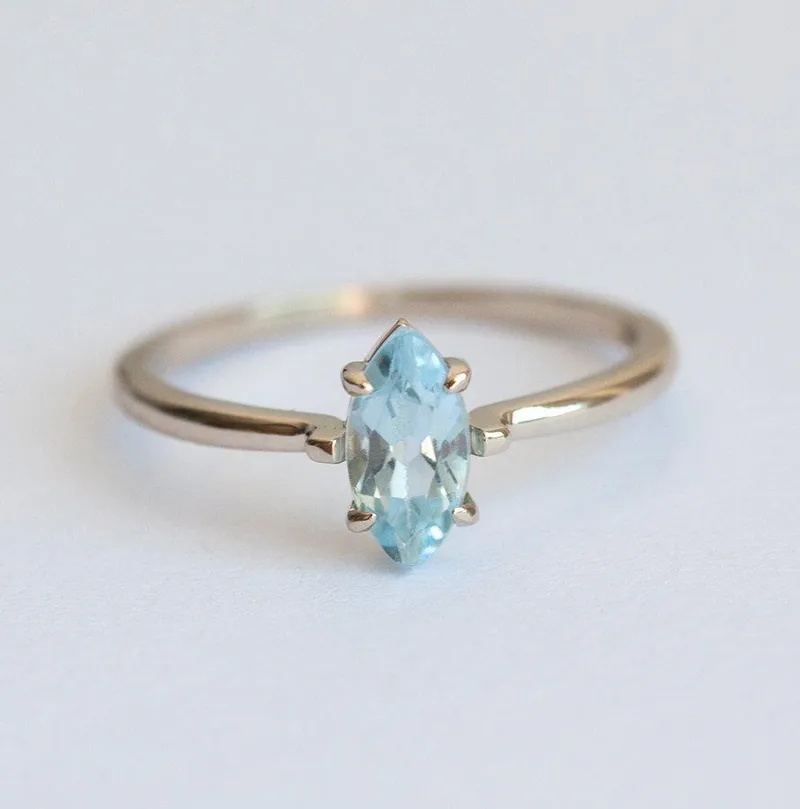 Gold Engagement Ring, Gold Aquamarine Ring vy 2
