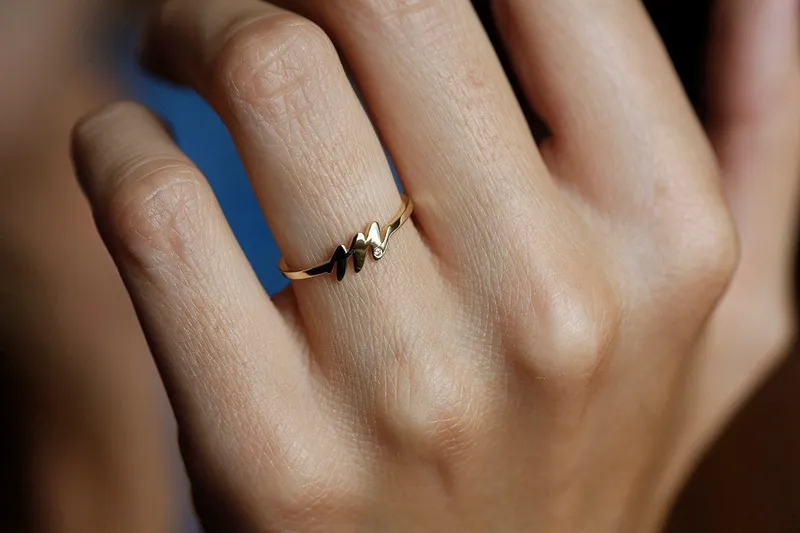 Gold Initial Ring, Dainty Initial Ring vy 3