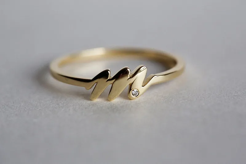 Gold Initial Ring, Dainty Initial Ring vy 4
