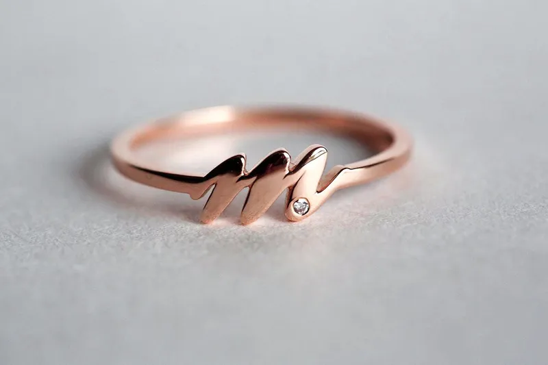 Gold Initial Ring, Dainty Initial Ring vy 5