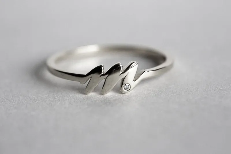 Gold Initial Ring, Dainty Initial Ring vy 6