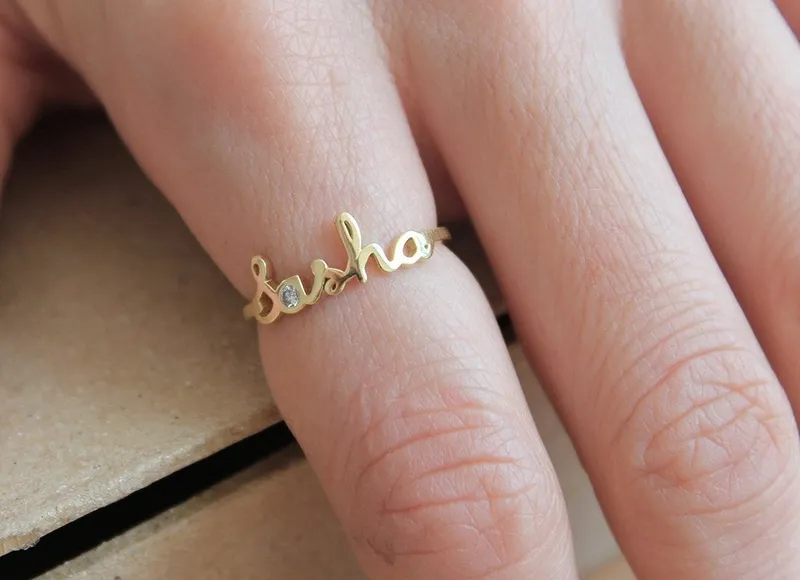 Gold Personalized Name Ring With Diamond view 2