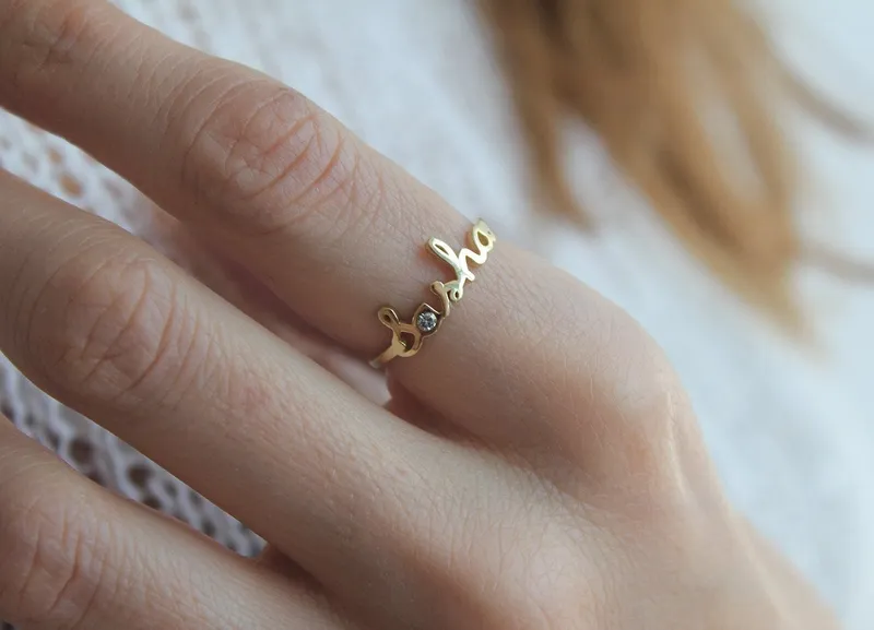 Gold Personalized Name Ring With Diamond view 3