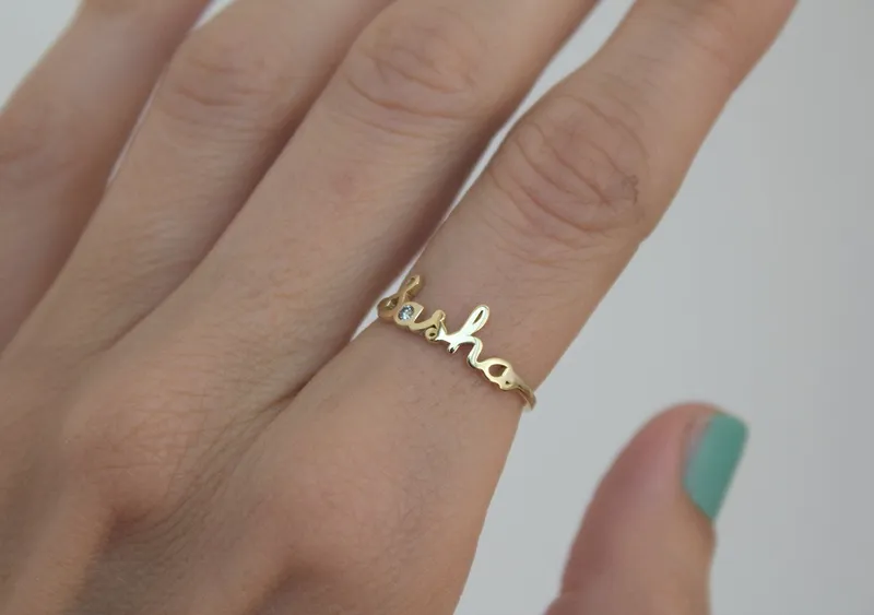 Gold Personalized Name Ring With Diamond view 4