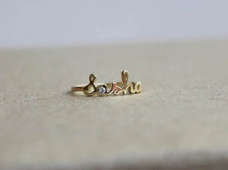 Gold Personalized Name Ring With Diamond view 5